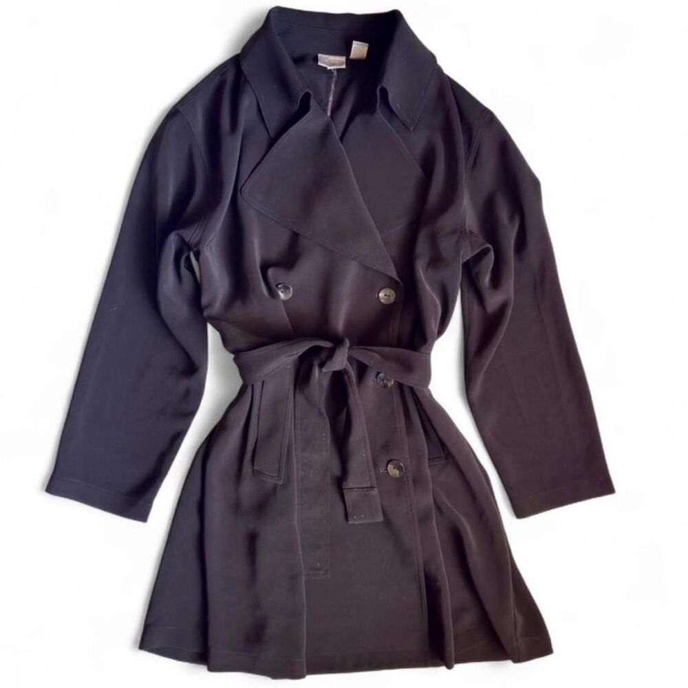 Chic Chicos Black Double Breasted Trench Style Long Sweater